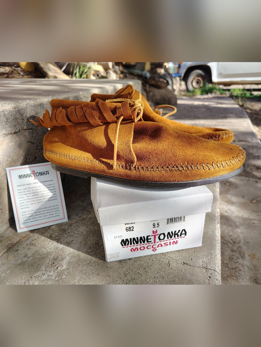 Minnetonka Women's Suede Fringe Ankle Moccasins NIB - Tan